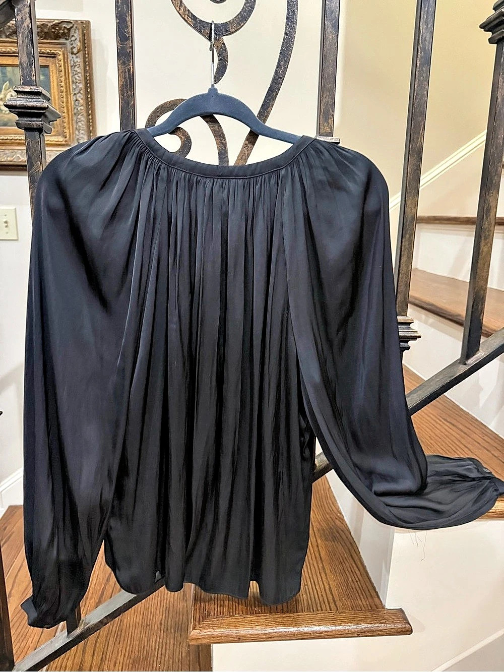 Premise Pleated Long Sleeve Silky Blouse in Black Size Medium NWT